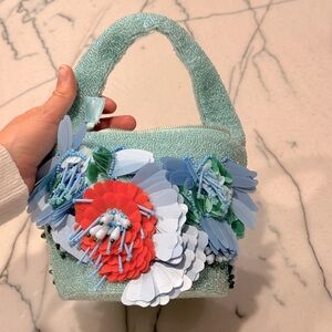Beaded Blue bucket handbag purse